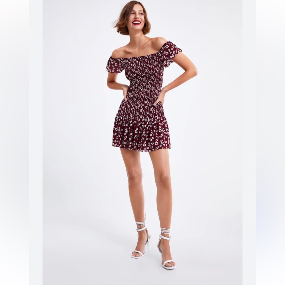 Zara off-the-shoulder floral mini
